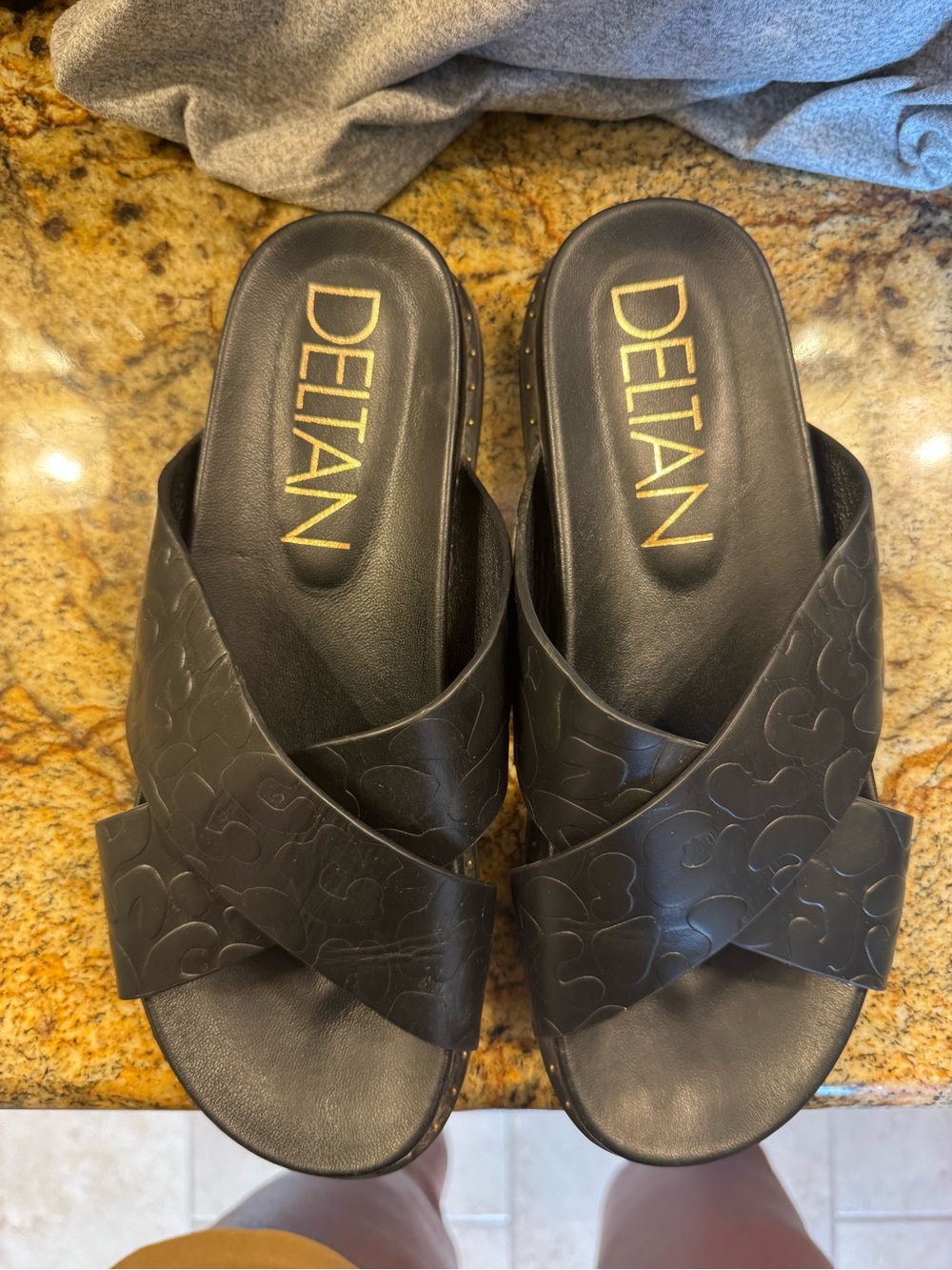 Deltan Women’s Black Cross-Band Slide Sandals